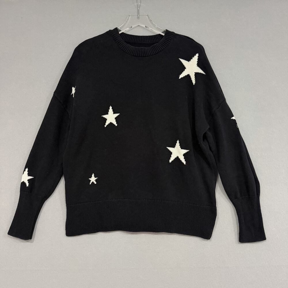 PISTOLA Sweater Small Black Knit Stars Pullover Crewneck Quiet Luxury
